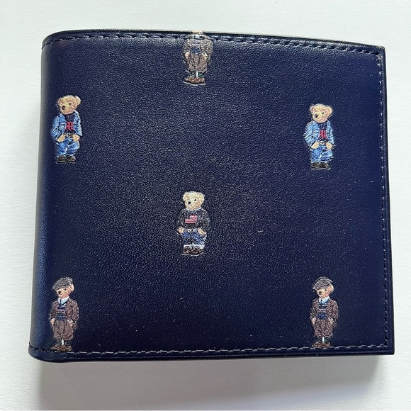 NWT Ralph Lauren Polo Bear Navy Blue Multi Bear Leather Bifold Wallet MSRP$125 - Picture 14 of 16